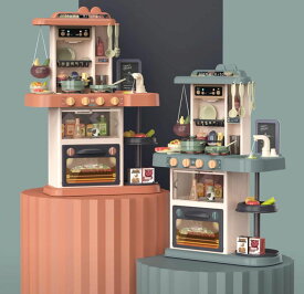 おままごと キッチンセットおもちゃ リアル噴霧 リアル料理音 音楽ボックス　黒板付き 循環出水 食器/調味料/野菜 43点セット 室内遊び 親子遊び 水蒸気 ごっこ遊び スプレー 調理器具 台所 おもちゃ 誕生日 プレゼント ギフト 組み立て式 男の子 女の子 スレートグリーン