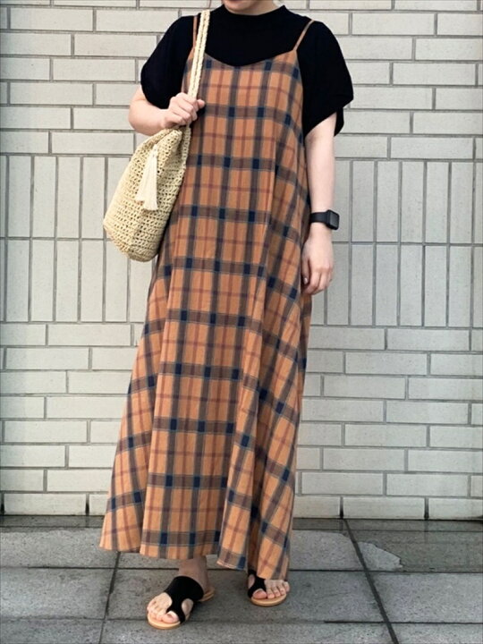楽天市場 Sale 50 Off Lugnoncure チェックキャミワンピース Lugnoncure テチチ ワンピース キャミワンピース オレンジ グレー ベージュ Rba E Rakuten Fashion Te Chichi