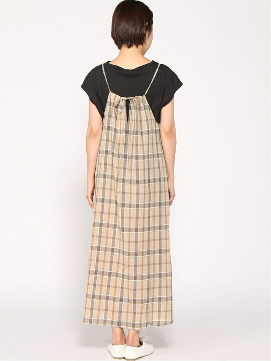 楽天市場 Sale 50 Off Lugnoncure チェックキャミワンピース Lugnoncure テチチ ワンピース キャミワンピース オレンジ グレー ベージュ Rba E Rakuten Fashion Te Chichi