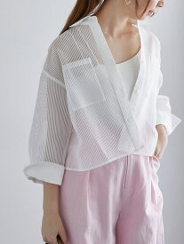 【SALE／43%OFF】シアーコードストライプシャツジャケット Te chichi テチチ ジャケット・アウター ノーカラージャケット ホワイト ブラック【RBA_E】【送料無料】[Rakuten Fashion]