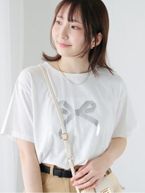 【SALE／60%OFF】【接触冷感】箔リボンモチーフTシャツ Te chichi TERRASSE テチチ トップス カットソー・Tシャツ ブラック ベージュ ホワイト【RBA_E】[Rakuten Fashion]