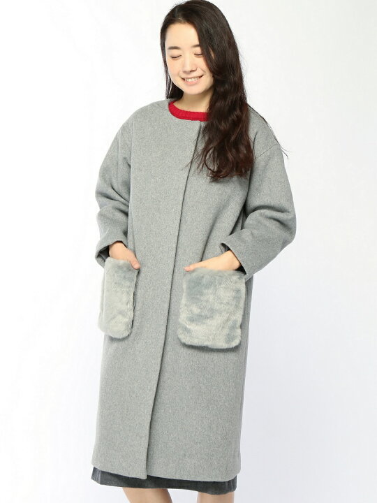 楽天市場】【SALE／30%OFF】Techichi/ファーポケットノーカラーコート