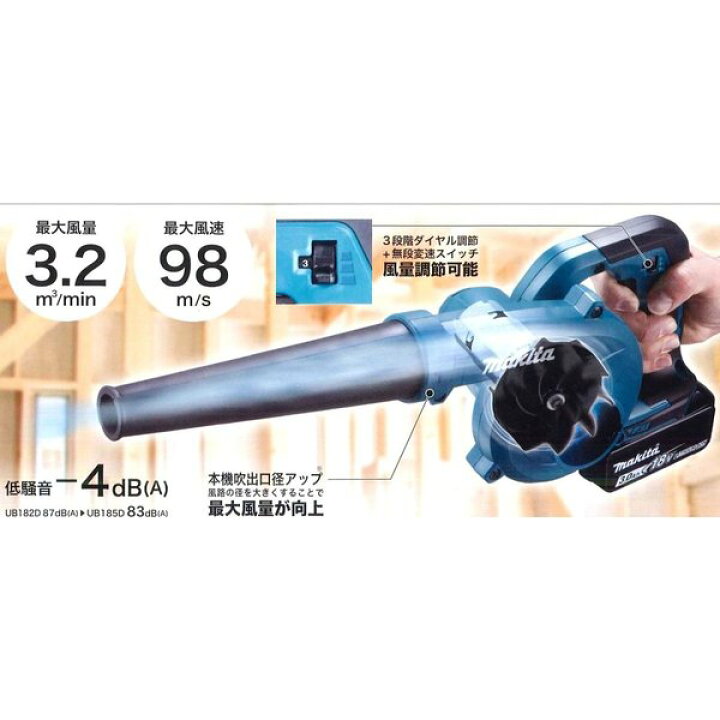 楽天市場】マキタ UB185DZ+BL1860B+DC18RF 18V充電式ブロア (本体+6.0