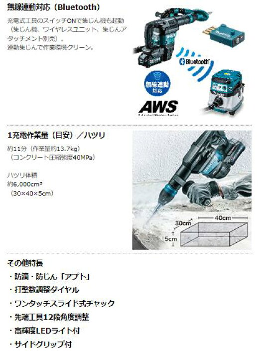 楽天市場】マキタ HM001GRMX 40V 充電式 ハンマ 本体+4.0Ahバッテリー2 