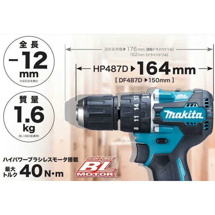 楽天市場】マキタHP487DZ + 純正ケース 18V 充電式 ドライバドリル 