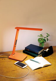LED ビジネス デスクライト オリンピア照明 MotoM ブランド GS1701D (オレンジ) インテリア ランプ オレンジ レザー調 USB スマホ充電 勉強机 リビング 寝室 アラーム付時計 カレンダー 温度計 折り畳めてコンパクト
