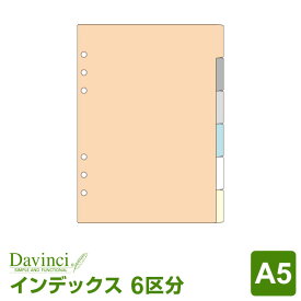 ＼本日Point5倍／【システム手帳リフィル Davinci】【メール便対象】ダ・ヴィンチ A5サイズ カラーインデックス（6区分）(DAR506)