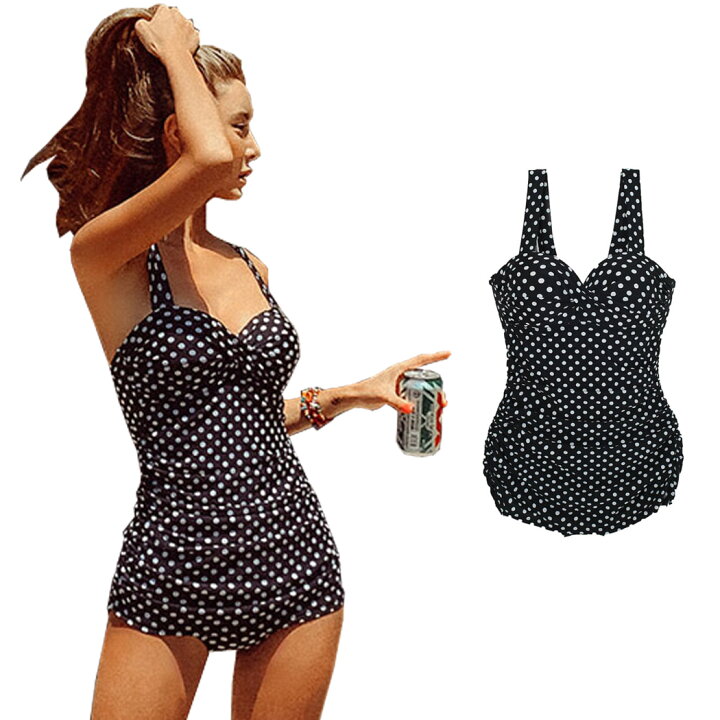 楽天市場 水着 ワンピース オールインワン クロスバンド風デザイン 体型カバー レディース Balibiki 韓国 ドット 水玉柄 エレガント シンプル セクシー ガーリー サイドギャザー パッド付き バスト 盛れる ウエスト ヒップ 太もも カバーアップ 大人 プール 海外旅行 夏
