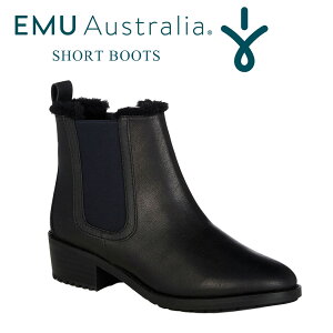 サイドゴアブーツ レディース 防水 秋冬 ショート丈 革靴 大きいサイズ ローヒール EMU Austraria エミュ オーストラリア おしゃれ かわいい シンプル 無地 黒 ELLIN エリン W11297 アーモンドトゥ 防水加工レザー ライニング オーストラリア天然シープスキン100% ボア 羊