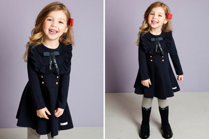 楽天市場 ワンピース キッズ Aライン 長袖 女の子 フリル リボン フォーマル フェミニン 発表会 子供服 入園式 卒園式 入学式 卒業式 お呼ばれ かわいい ふんわり トップス ショート丈 韓国子供服 幼稚園 保育園 小学生 児童 春 秋 おしゃれ 100cm 110cm 1cm 130cm