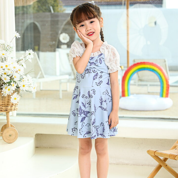 お気に入り キッズ 水着 女の子 ワンピース オールイワン 子供用 90cm 100cm 110cm 1cm 130cm 140cm ジュニア 女児 小学生 花柄オールインワン おしゃれ バックフリル リボン ギンガム 水遊び 学校 プール 夏 海 川 アウトドア スイミング