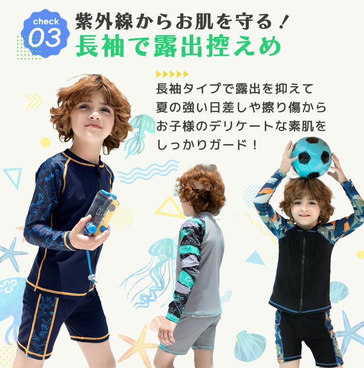 楽天市場】キッズ 水着 男の子 長袖ラッシュガード ハーフパンツ 