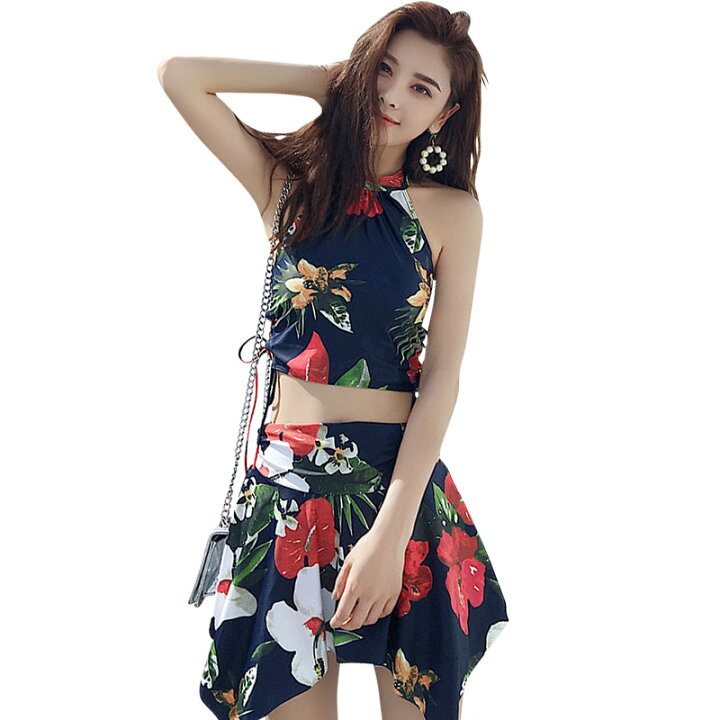 楽天市場 水着 レディース ビキニ 体型カバー水着 40代 30代 代 ママ水着 ショートパンツ 2点セット ハイネック ハイウエストフレア ショーパン スカート一体型 レースアップ セパレート カバーアップ パッド付き 小胸 バスト 盛れる ワイヤーなし 花柄 大人 セクシー