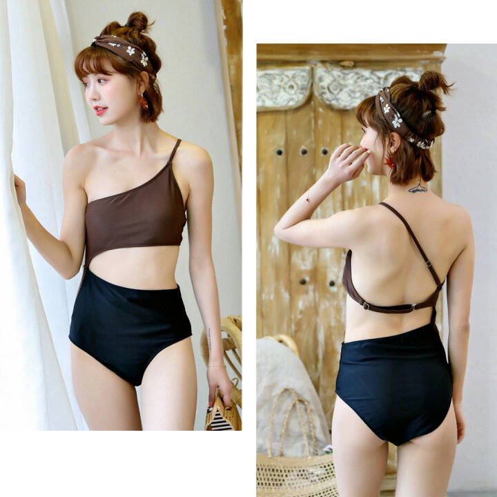 楽天市場 モノキニ 水着 レディース ワンピース シンプル セクシー ブラジリアン 無地 夏 海 プール ビーチ ビキニ風 ワンショルダー カットアウト ワイヤーなし パッド付き 小胸 バスト 盛れる ストラップ バックシャン ツートンカラー フォトジェニック オープンバック