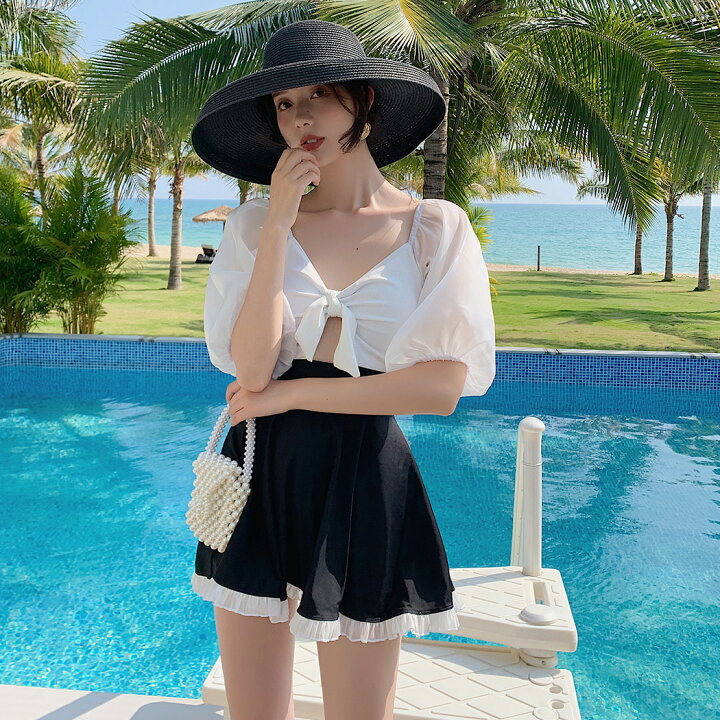 水着 レディース ワンピース オールインワン 体型カバー水着 可愛い お洒落 大人 女子 夏 無地 半袖 五分袖 黒 切り替え フレア カットアウト フリル シースルー 透け リボン バックシャン パッド付き 盛れる 肩 二の腕 ウエスト お尻 太もも カバーアップ ... 水着 レディース ワンピース リボン 花 白 黒 プール ビーチ