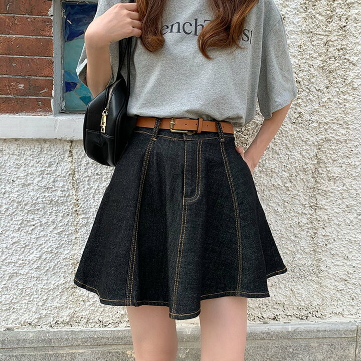 楽天市場】デニム スカート フレア レディース ボトムス 春 夏 黒  