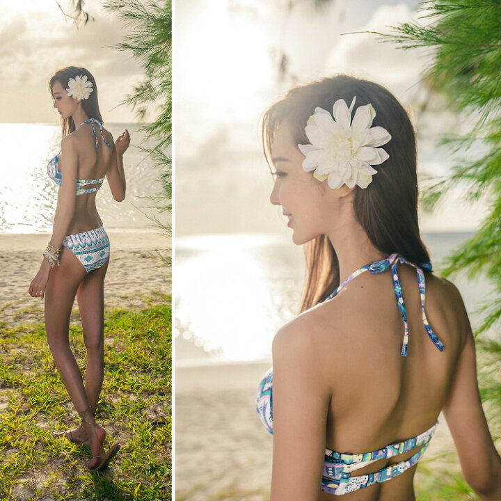 楽天市場 水着 レディース ビキニ パンツ 2点セット 韓国 ファッション Shebeach Iris Tassle Bikini 正規品 セクシー キュート ガーリー かわいい ホルターネック おしゃれ 大人 パッド付き 小胸もバスト盛れる ブルー エスニック タッセル 即日発送 Teddyshop