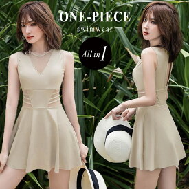 ＼半額クーポン対象！／ワンピース 水着 レディース 体型カバー水着 20代 30代 40代 50代 ママ水着 オトナ女子 露出控えめ セクシー 黒 オールインワン ノースリーブ 透け シースルー Vネック風 カットアウト パッド付き バスト 盛れる お腹 お尻 太もも カバーアップ