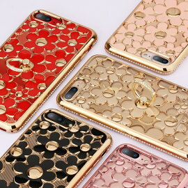スマホリング付きスマホケースiPhoneX用iPhone7用iPhone7Plus用iPhone6s用iPhone6sPlus用iPhone6用iPhone6Plus用iPhoneSE用iPhone5s用iPhone5用黒赤ピンクゴールド透明花柄ソフトラインストーンスタンド機能ストラップホール