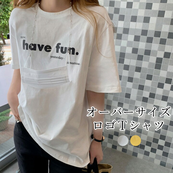 楽天市場 Tシャツ レディース 半袖 ゆったり オーバーサイズ カジュアル スポーツ おしゃれ かわいい ロゴ プリント クルーネック カットソー プリントtシャツ ミディアム丈 薄手 ワンマイルウェア 楽ちん 快適 涼しい ラフ シンプル スポーティー ストリート 通勤 通学