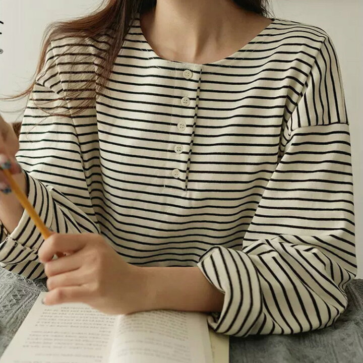 楽天市場】長袖 Tシャツ ボーダー レディース トップス ロンT ハーフ 