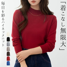 「秋冬の万能ニット」ニット トップス ハイネック カットソー レディース 長袖 きれいめ ハイゲージ 柔らかい インナー プルオーバー セットインスリーブ 袖口 裾 リブ 美人 伸縮性 定番 シンプル オフィスカジュアル 無地 薄手 秋 冬 春 黒