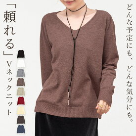 【10％OFFクーポン利用で！1,332円〜！17日迄】「すぐ出かける時に便利」ニット トップス Vネック カットソー レディース 長袖 きれいめ 春 秋 冬 ハイゲージ 柔らかい インナー プルオーバー セットインスリーブ 袖口 裾 リブ ニットカフス 伸縮性 定番 シンプル 薄手 黒