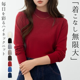 【10％OFFクーポン利用で！1,332円〜！17日迄】「秋冬の万能ニット」ニット トップス ハイネック カットソー レディース 長袖 きれいめ ハイゲージ 柔らかい インナー プルオーバー セットインスリーブ 袖口 裾 リブ 美人 伸縮性 定番 シンプル オフィスカジュアル 無地