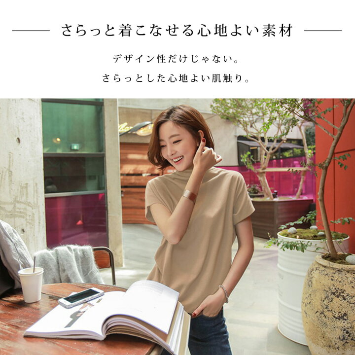 68405 里麻ハイネック半袖カットソー茶色ほかM - 半袖(Tシャツ)