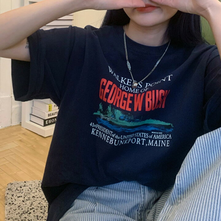 楽天市場 Tシャツ レディース カットソー 白t 半袖 薄手 ロゴt プリントtシャツ ロゴ入りtシャツ ラウンドネック ミディアム丈 ゆったり 楽ちん 快適 涼しい 可愛い お洒落 無地 プリント ロゴ ラフ シンプル カジュアル ストリート 買い物 デート 通勤 通学 春 夏 秋 白