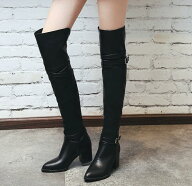ロングブーツ ニーハイブーツ pu　レザーブーツ　ロング丈 レディース ストレッチ 靴 歩きやすい 大きい…