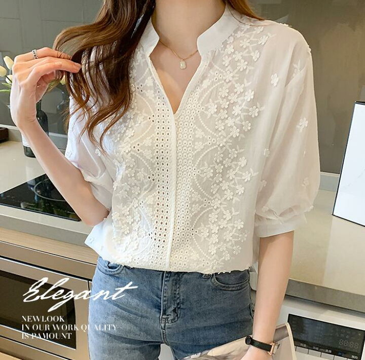 楽天市場】『コットン刺繍レースブラウス』選べる3タイプ！[ブラウス  