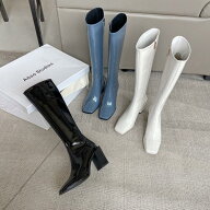レディース　ブーツ ロングブーツ ジョッキーブーツ 美脚 ヒール5センチ ローヒール カジュアル　スクエ…