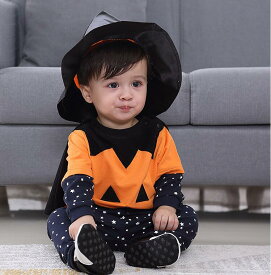 ハロウィン コスプレ 仮装 かぼちゃ 衣装 子供 星柄 ベビー キッズ 子供服 ジャックオーランタン かぼちゃ 3点セット halloween カボチャ 幼稚園 保育園 長袖 カバーオール カバー 帽子 コスチューム コスプレ なりきり 男の子 秋冬