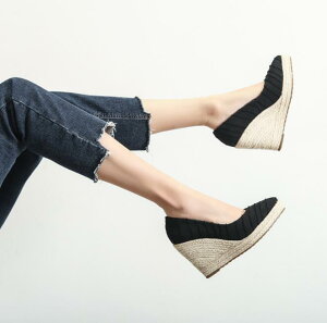 ウェッジソールパンプス レディース ウエッジソール 秋 春 靴 ウェッジ ヒール ウエッジヒール 歩きやすい ウェッジパンプス ジュート 厚底シューズ 厚底 ジュートサンダル レディース