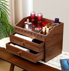 引き出し 卓上収納ケース 収納ボックス 木製 木製コスメ収納ボックス スリム メイクボックス 大容量 4段 3段 ブラウン 滑り止め 大容量 文房具収納 化粧品 事務用品 コスメボックス 送料無