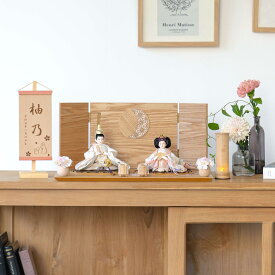 お雛様 雛人形 かわいい コンパクト おしゃれ 雛祭り 初節句 てづくり 木製 国産 天然木 モダン ひな人形 女の子 平飾り ことのつぼみシリーズ　はな　月型麻の葉　N平台 3TH-0513