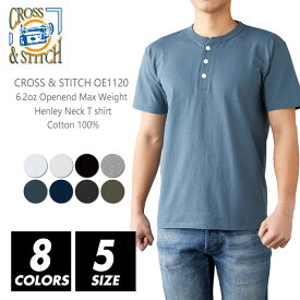 ヘンリーネック Tシャツ 無地 メンズ 【メール便可 1着290円】【楽天最安値に挑戦】cross & stitch(クロスステッチ) 6.2オンス oe1120 s-xxl 半袖夏 夏服 半袖 スポーツ ダンス カラフル カラー 運動会 文化祭 イベント お揃い