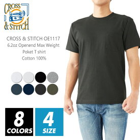 厚手 ポケット Tシャツ 無地 メンズ 【メール便可 1着290円】【楽天最安値に挑戦】cross & stitch(クロスステッチ) 6.2オンス oe1117 s-xl 半袖夏 夏服 半袖 スポーツ ダンス カラフル カラー 運動会 文化祭 イベント お揃い