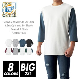 ベースボールTシャツ 7部丈 3/4 無地 メンズ レディース 【楽天最安値に挑戦】cross & stitch(クロスステッチ) 6.2オンス oe1230 s-xxl スポーツ ダンス カラフル カラー 運動会 文化祭 イベント お揃い ストリート スタッフ ルームウエア 部屋着
