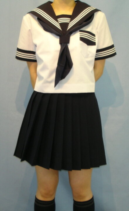 楽天市場】SH64衿・袖カフス・P・胸当紺色・白3本線夏半袖セーラー服  