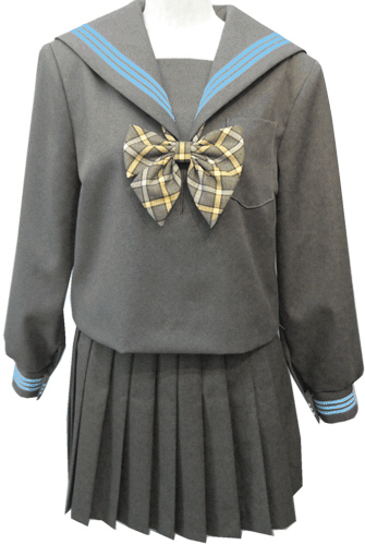 WGR22-3おしゃれなグレー冬セーラー服衿 セットアップ カフス水色3本線 新作通販