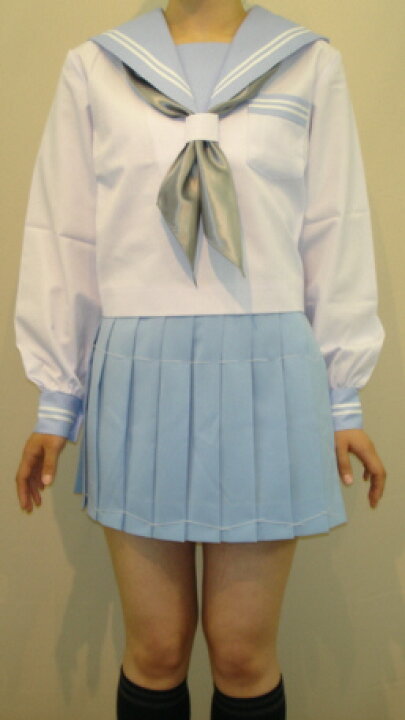 楽天市場】SN03夏 長袖セーラー服水色衿・カフス・ポケット白2本線 