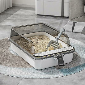 【スコップ付き 】【専用ゴミ袋1巻付き 】メガトレー猫用 トイレ 本体 大きい猫 大きいトイレ ゆったり広々 飛び散り防止カバー付 掃除
