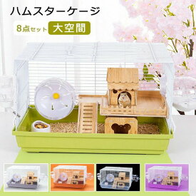 ハムスター ケージ 8点セット 2階建て飼育ケージ 大きめ 小動物 ケージ ゴールデン ハウス 食器 給水ボトル まわし車 食器 回し車 自動給水器 バスルーム 通気性抜群 脱出にくい 組立簡単 持ち運びやすい おしゃれ お掃除簡単 子供 ギフト