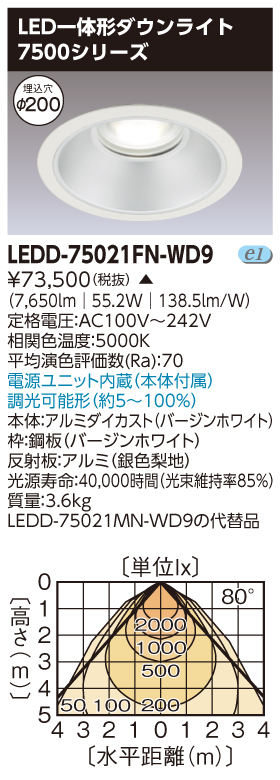 東芝 LED一体形ダウンライト 7500シリーズ 埋込穴φ200 受注生産品