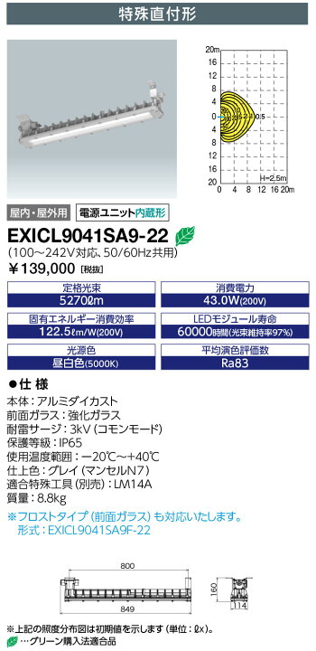 楽天市場】EXICL9041SA9-22 (EXICL9041SA922) LEDioc 防爆形LED照明 
