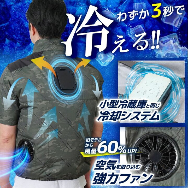 楽天市場】圧倒的に冷える 冷蔵服4 半袖 ネイビー 3L バッテリー別売 