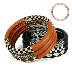 ハンドルカバー 軽自動車 革 レザー O型 S/Mサイズ 36.5-37.9cm 高級感 おしゃれ 菱格子 千鳥格子 スポーツ 運動風 ステアリングカバー 後付け 普通車 MPV SUV 円型 汎用 ドレスアップ 滑りにくい 握りやすい 簡単取り付け ブラウン ブラック カー用品 車内グッズ 送料無料