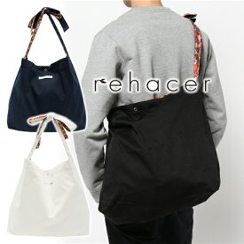 rehacer Flower Grocery Bag Made in Japan フラワーグロサリーバッグ 花柄 ショルダーバッグ 斜め掛けバッグ 鞄 キャンバスバッグ A4サイズ収納可 メンズ レディース 男女兼用 ブラック ネイビー ホワイト